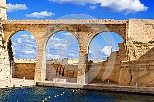Malta, Birgu, arches near Fort St. Angelo