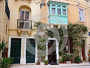 Malta - Birgu - Newer Balcony next to Baby Blue Wooden Gallarija