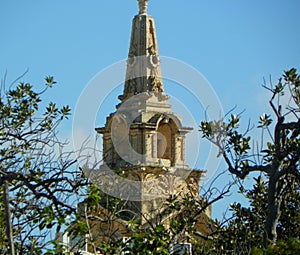 Malta, Floriana (Il-Furjana), Argotti Botanic Gardens, view of the bell tower of the Church of St. Publius