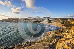 Malta - Golden Bay, malta`s most beautiful sandy beach at sunset