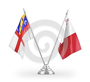 Malta and Herm table flags isolated on white 3D rendering