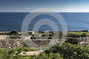 Farm fields, walls and Sea Malta.