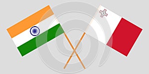 Malta and India. The Maltese and Indian flags. Official colors. Correct proportion. Vector