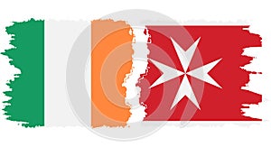 Malta and Ireland grunge flags connection vector