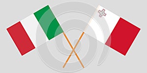 Malta and Italy. The Maltese and Italian flags. Official colors. Correct proportion. Vector