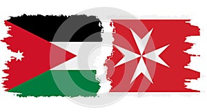 Malta and Jordan grunge flags connection vector