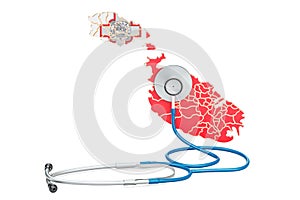 Malta map with stethoscope, national health care concept, 3D rendering