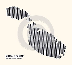 Malta Map Vector Hexagonal Half Tone Pattern Isolated On Light Background