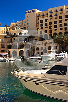 Malta marina St Julians with Hilton Hotel