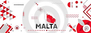 Malta national or independence day banner for country celebration. Flag and map of Malta with modern retro design with typorgaphy