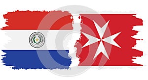 Malta and Paraguay grunge flags connection vector