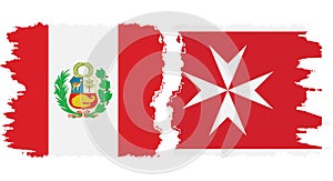 Malta and Peru grunge flags connection vector