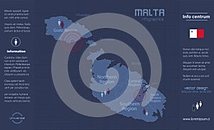 Malta regions map with names, infographics blue flat design