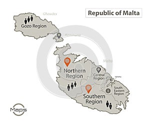 Malta regions map with names, Infographics and icons