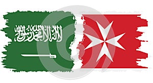 Malta and Saudi Arabia grunge flags connection vector