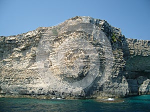 Malta shore steep limestone slopes with geomorphological layers