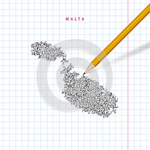 Malta sketch scribble vector map drawn on checkered school notebook paper background