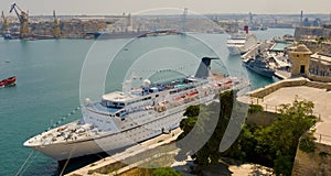 Malta Valetta harbour with cruiser