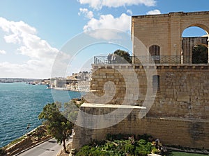 Malta Valleta Mediterranean Sea view with historical buildings