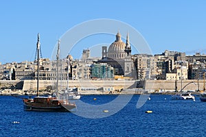 Malta - Valletta - St. Paul`s Anglican Cathedral seen from Silema across Valletta Harbour