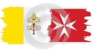 Malta and Vatican grunge flags connection vector
