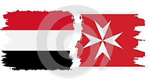 Malta and Yemen grunge flags connection vector