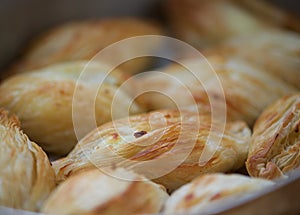 Maltese baking delicacy, pastizzi. Pastizzi, typical street food. Maltese pastas with ricotta and peas. Maltese food