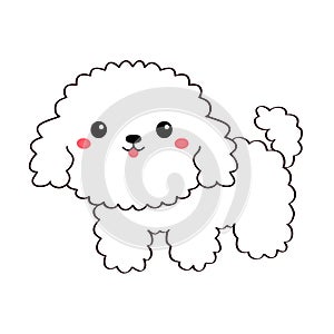 Maltese bichon dog standing. Puppy face head line contour silhouette icon. Doodle animal pet icon. Cute kawaii cartoon funny