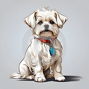 Maltese dog in cartoon style. Cute Maltese isolated on white background. Watercolor drawing, hand-drawn Maltese in watercolor. For