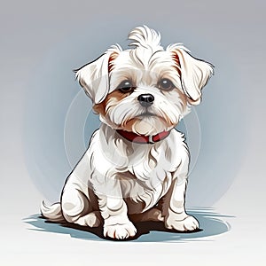 Maltese dog in cartoon style. Cute Maltese isolated on white background. Watercolor drawing, hand-drawn Maltese in watercolor. For