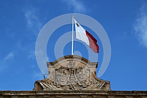 Maltese flag on Auberge de Castille Valletta, Malta