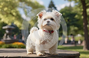 Maltese lapdog in summer park