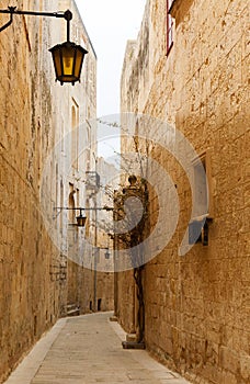 Maltese narrow street Mdina, Malta