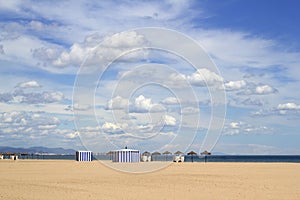 Malvarrosa sand beach in Valencia Spain blue sky photo