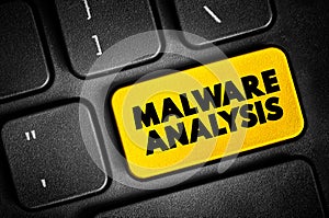 Malware Analysis text button on keyboard, concept background
