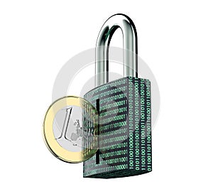 Malware attack concept padlock with money