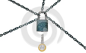 Malware attack concept padlock with money