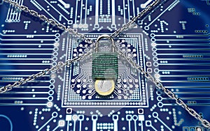 Malware attack concept padlock with money