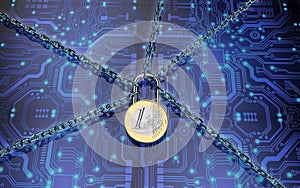 Malware attack concept padlock with money