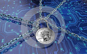 Malware attack concept padlock with money