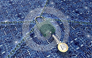 Malware attack concept padlock with money