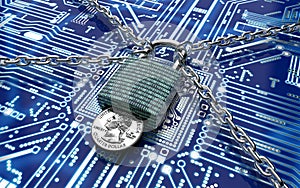 Malware attack concept padlock with money