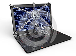 Malware attack concept padlock with robothand