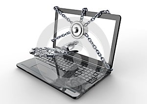 Malware attack concept padlock with robothand