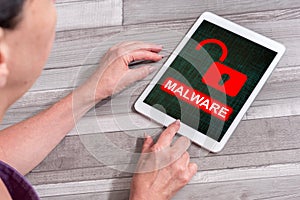 Malware concept on a tablet