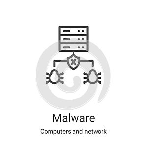 malware icon vector from computers and network collection. Thin line malware outline icon vector illustration. Linear symbol for