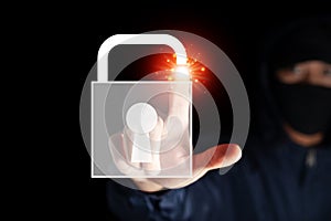 Malware internet hacker thief unlock key concept on black background in concept of digital wallet money warning for computer data