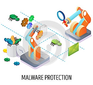 Malware protection, email security vector concept illustration