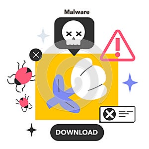 Malware. Virus, hacking software, email fraud, e-mail spam, phishing