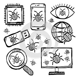 Malware and virus vector, internet security icons